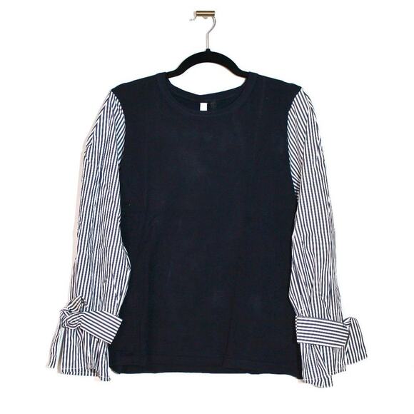 NY Collection Striped Sleeve Navy Sweater XLP NWT - Picture 1 of 4